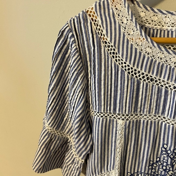 Free People Sunny Day Embroidered Shift Mini Dress Blue White Stripe Medium - Picture 7 of 11